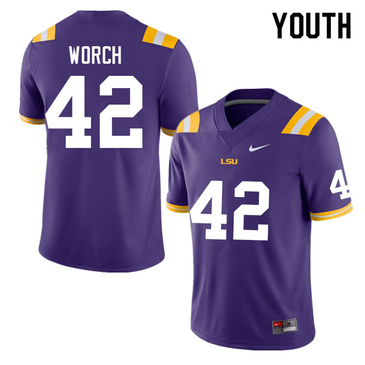 Youth #42 Matt Worch LSU Tigers College Football Jerseys Sale-Purple